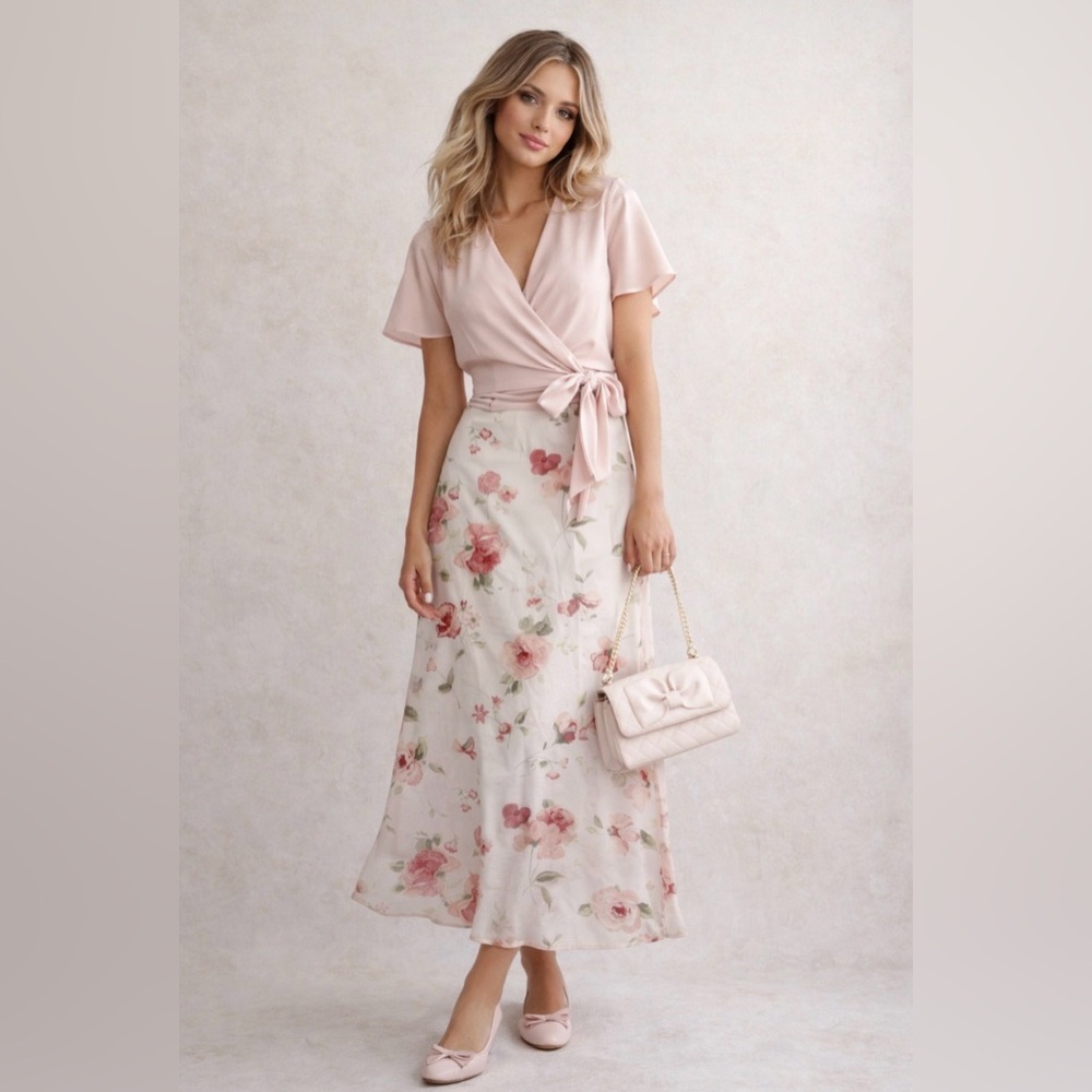 Vintage 90s Express Maxi Skirt Floral Print Pink Womens 11/12
